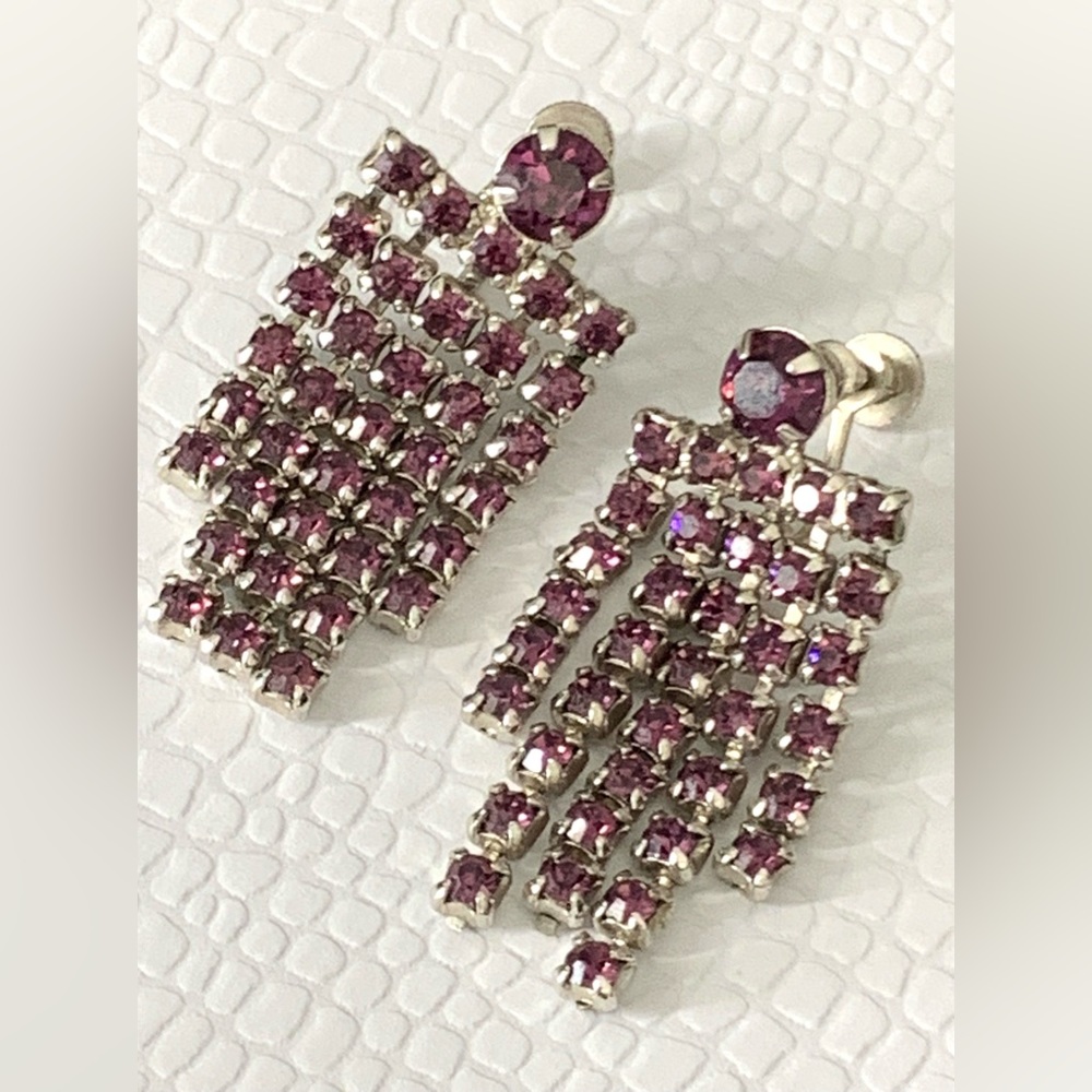 Vintage Wiesner Rhodium-Plated Dangling Lavender Rhinestone Chandelier Earrings
